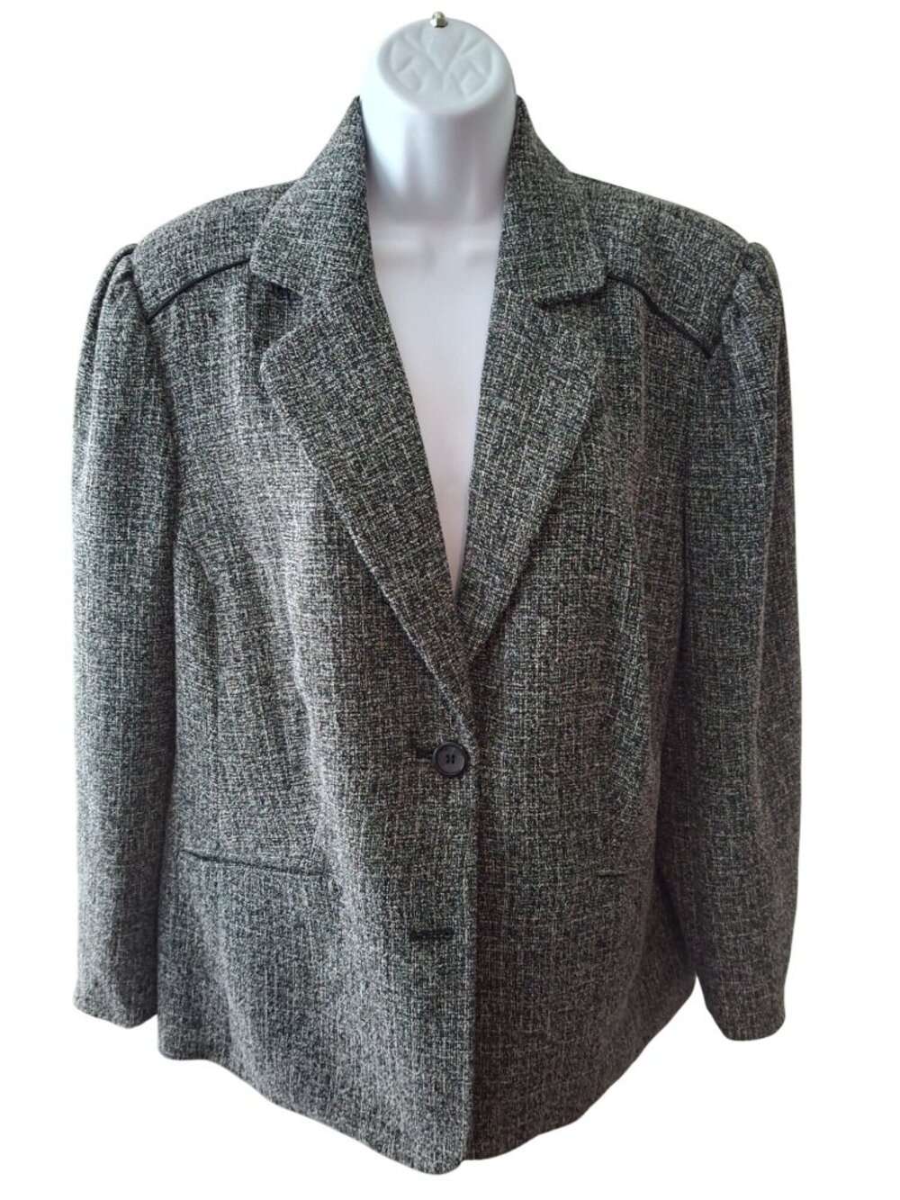 Style & Co Woman Blazer 16W Black White Tweed Y2K Corporate Chic Plus Size